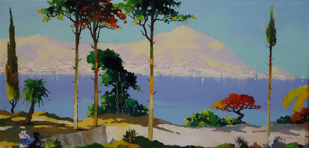 § Cecil Rochfort DOyly-John (1906-1993) French mediterranean coastal scene 14 x 27.5in.